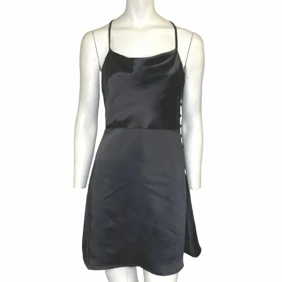 The Vintage Shop Drape Neck Mini Slip Dress Black Size Large NWT