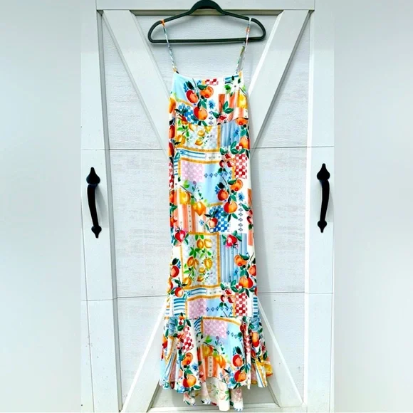 Anthropology Paper Heart Sunburst Fruit Patchwork Maxi Dress