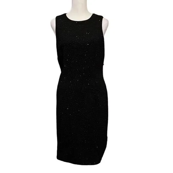 David Warren NY NWT black sparkly sleeveless zip back keyhole lined sheath dress