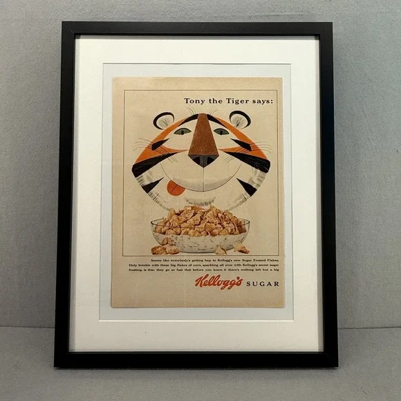 Framed Double-Sided 1953 Ad: Kellogg's Tony‎ the Tiger / Libby's Pineapple