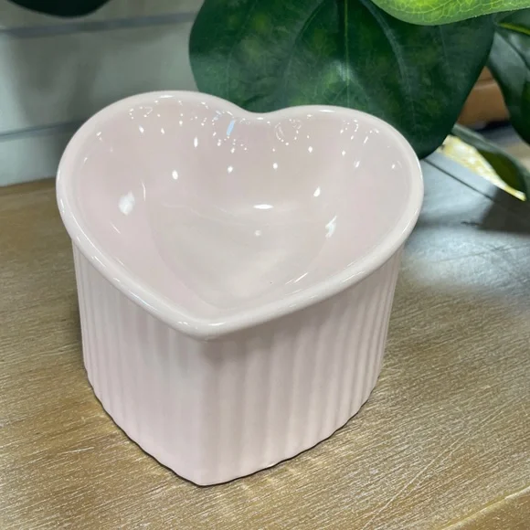 Pastel Pink Heart Shaped Ceramic Elevated Pet Food Water Dish Dog or Cat NEW