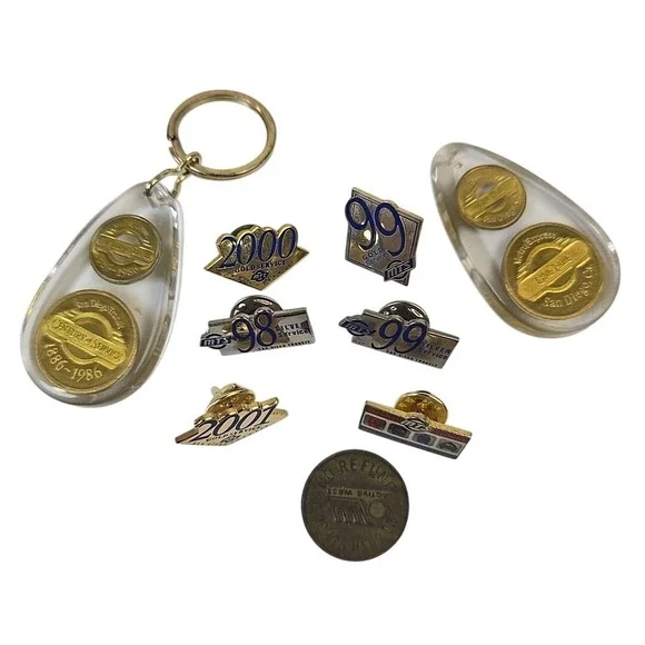 MTS San Diego Transit Pins‎ Bundle of 9 1998-2001 Service Awards Token Key Fobs