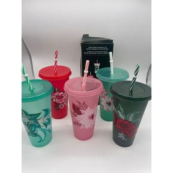 Starbuck Reusable Cold Cups With Lids And Straws Set of 4