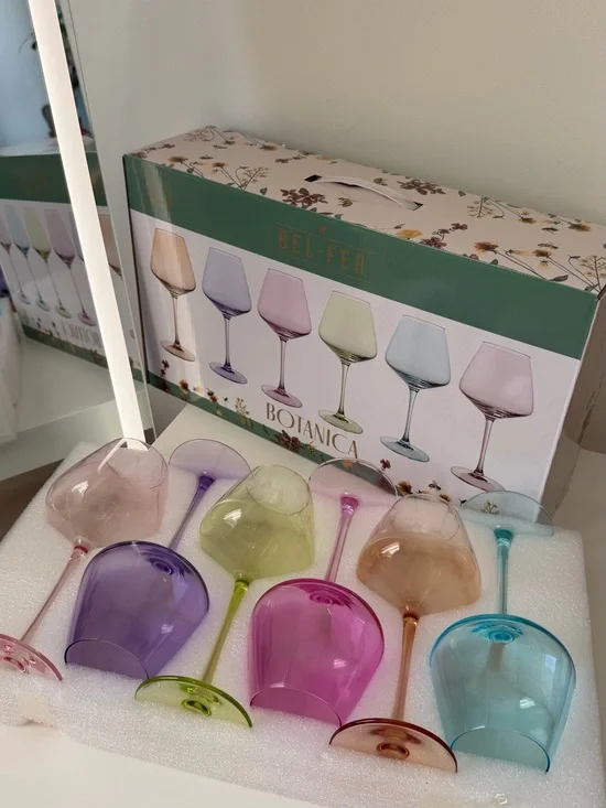Bel Fer Botanica Set of 6 Colored Wine Glasses LAST ONE