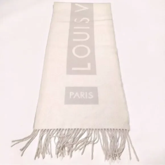 Auth Louis Vuitton Neutrals White / Ivory Gray / Beige Cashmere Baroda Scarf