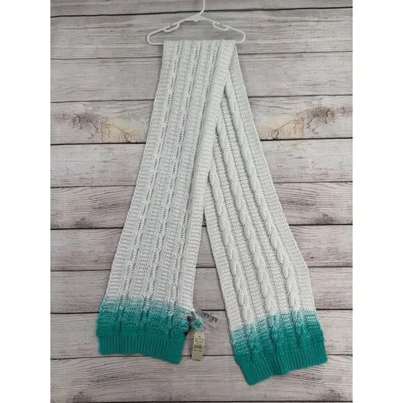 Tommy Bahama Carmel Cable Ombre Oblong Knit‎ Scarf 76x10 White/Teal Blast NEW