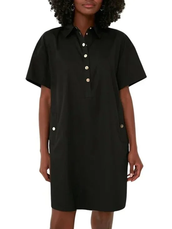 New Tuckernuck Oakley Gold Button 100% Cotton Mini Dress Black XS