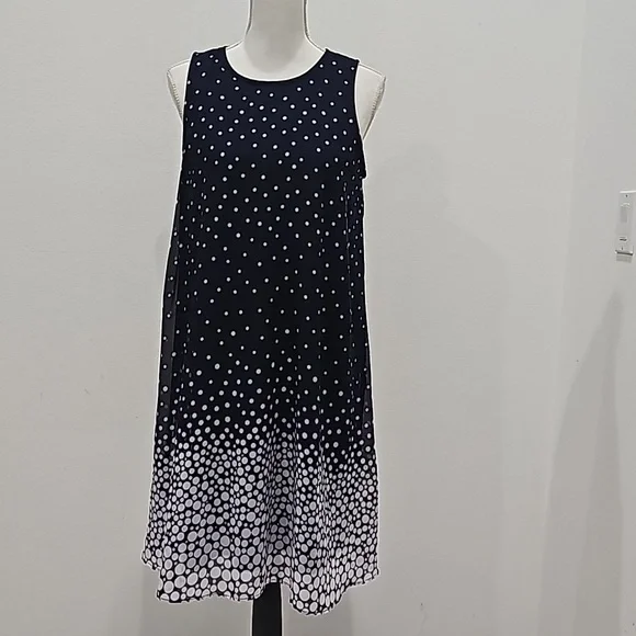 Studio One Navy Blue White Polka Dot Sheer Sleeveless Dress Size 12