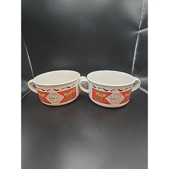 Vintage Tabasco Chili Ceramic Bowls Set Of 2 With Double Handles