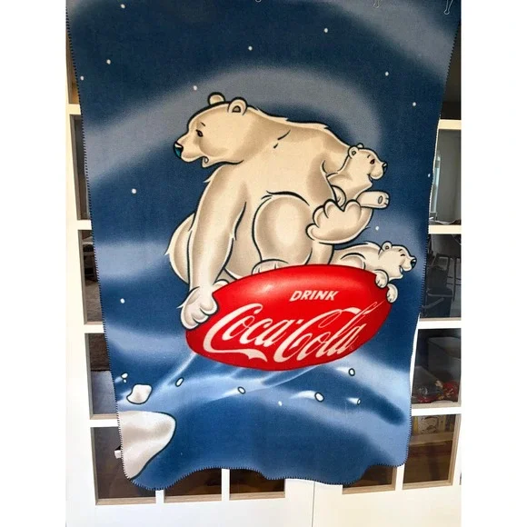 Vintage Coca-Cola Polar Bears Fleece Throw Blanket 63