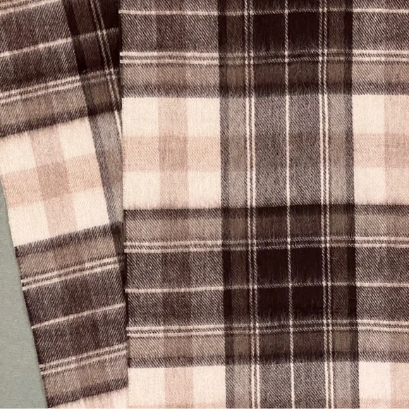100%‎ Wool Scarf Muffler Nordstrom Tartan Plaid Scarf Fringe NWT Brown Cream
