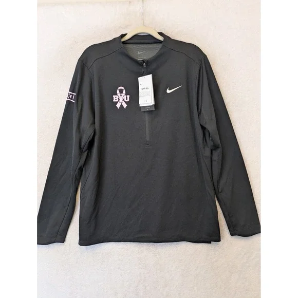 NEW Nike Quarter Zip Pullover Women's L Black BYU Golf Big 12 Pink Ribbon