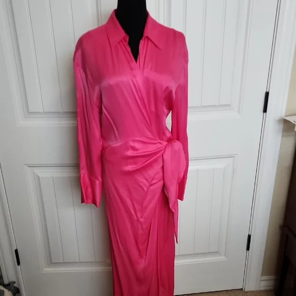 Zara Hot Pink Long Sleeve Wrap Dress