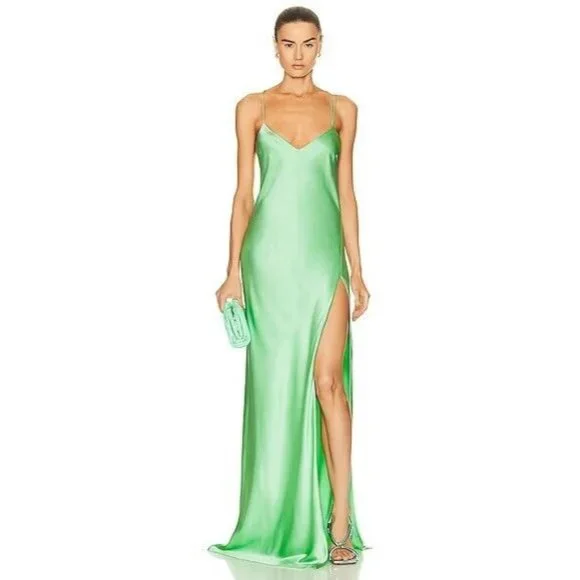 The Sei Strappy Bias Gown Mint Green Silk Satin