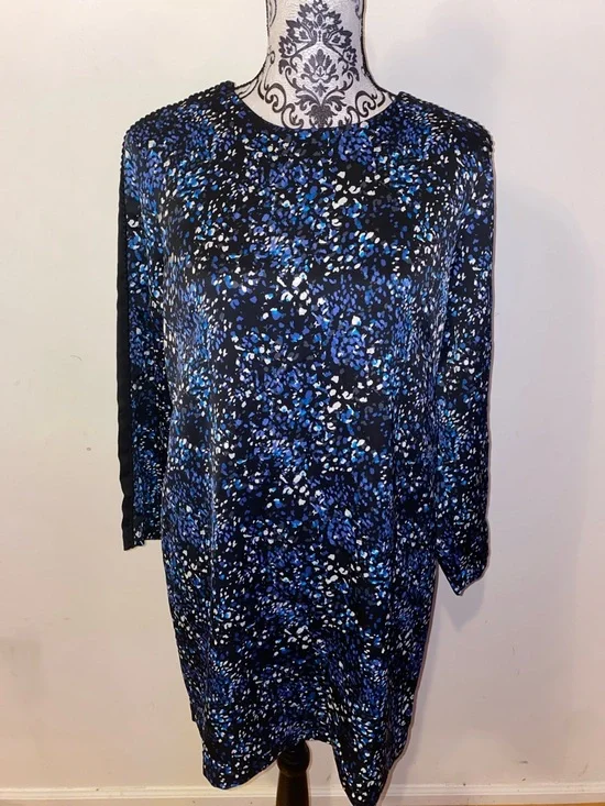 NWT! Banana Republic Black, Blue and White Speckled Long Sleeve Dress Size 10P