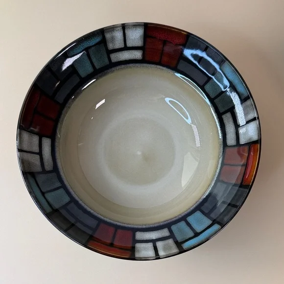 Colorful Mosaic Patterned Ceramic Bowl Set Of 2