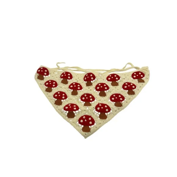 Sunday State MUSHROOM Crochet Granny Square Handkerchief‎ Head Hair Scarf Boho