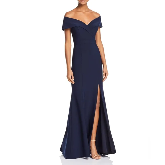 Xscape Cocktail Purple Blue Off-The-Shoulder V-Neck, Gown Siz 6