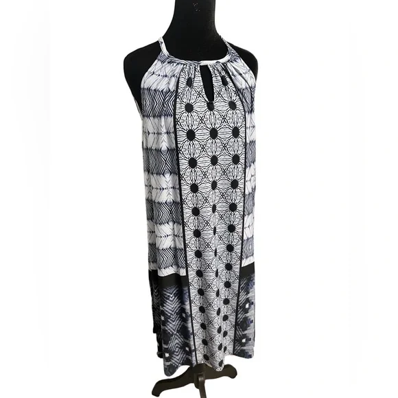 Grace Black Navy and White Midi Dress L