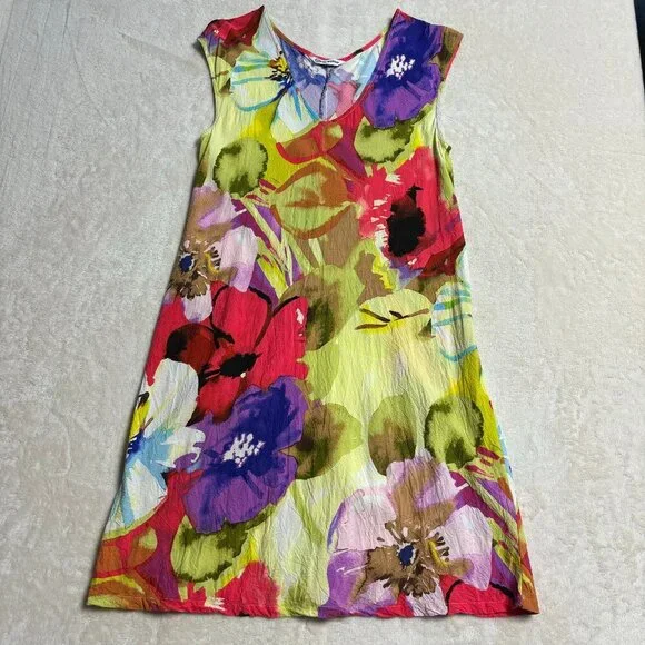 Jams World Womens Midi Dress Medium Floral‎ Splash Colorful Art to Wear Hawaii