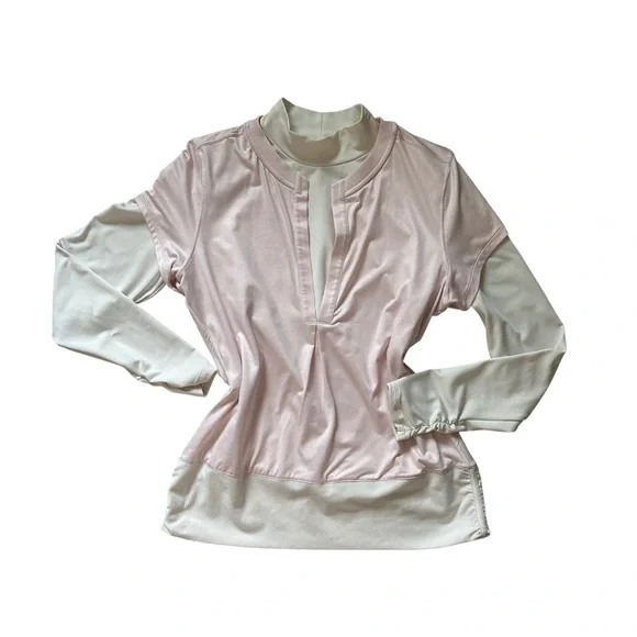 Nike Golf Tour Dri Fit Pink White Long Sleeve M Layered Sporty Athleisure Shirt