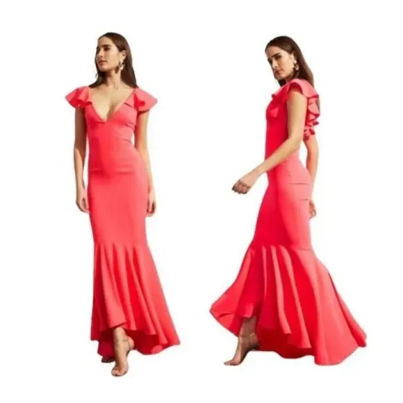 Sachin & Babi Dress Gown Size 10‎ Pink Ruffled Mason Mermaid Hem Prom Coquette
