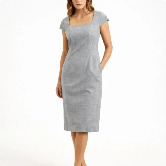 Banana Republic NWT Short Sleeve Sheath Dress Square Neck Houndstooth Neutral