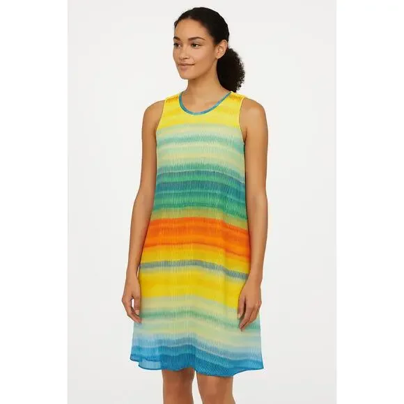 Calvin Klein Dress Womens 10 Yellow Abstract Print‎ Shift Chiffon Sleeveless