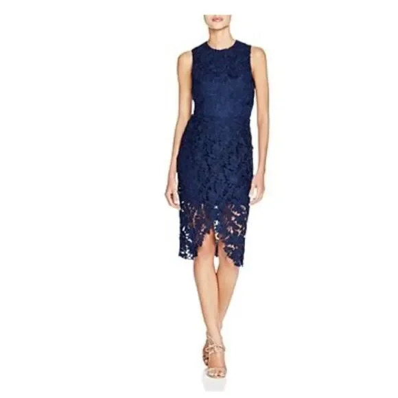 KEEPSAKE navy blue floral lace Say My Name midi dress XS embroidered tulip