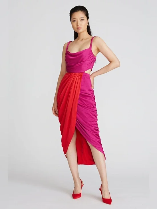 Amur 4 Persey Twist Strap Dress Raspberry Sorbet Red Purple Cowl Neck Ruched