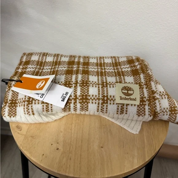 NWT Timberland Tan and Cream Checkered Scarf