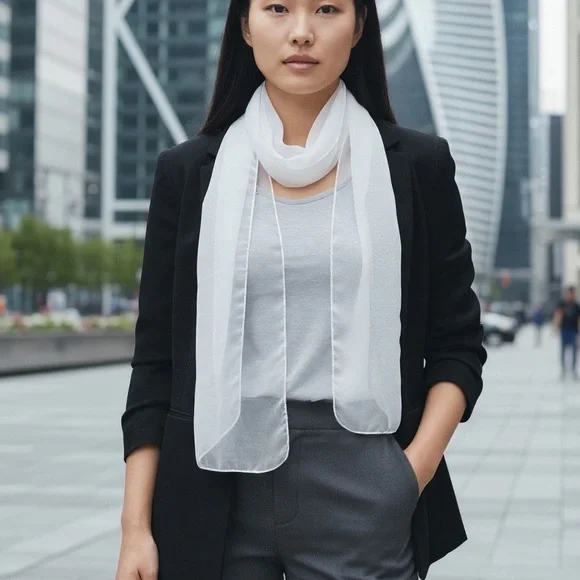 Vintage White Chiffon Long Scarf