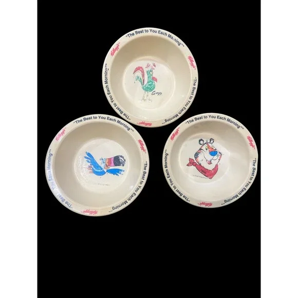 3 Kellogg's Breakfast Cereal Bowls 1995 Plastic Tony Tiger Fruit‎ loops