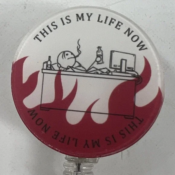 Unbranded Badge Reel Unisex White Red Excellent This Is My Life Now Funny Humor