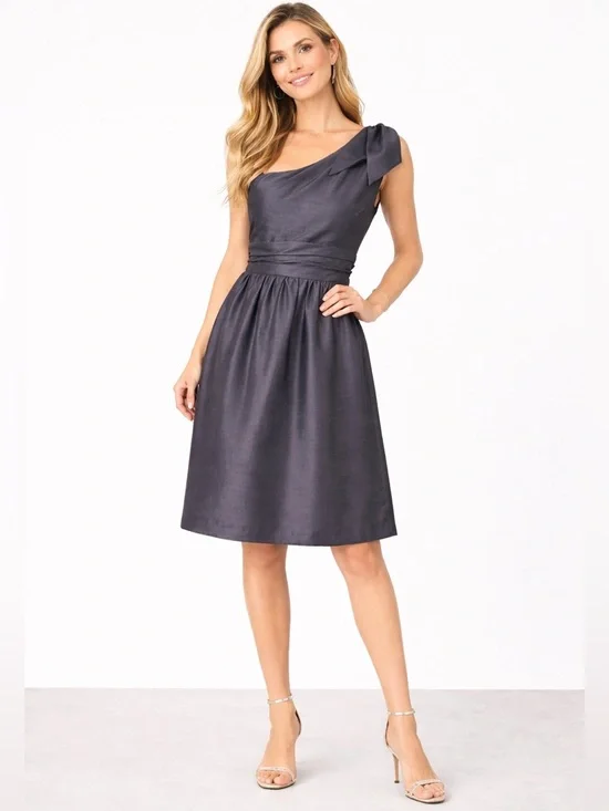 Jenny Yoo Charcoal One Shoulder Cocktail Dress A-Line Wedding Guest Size 8
