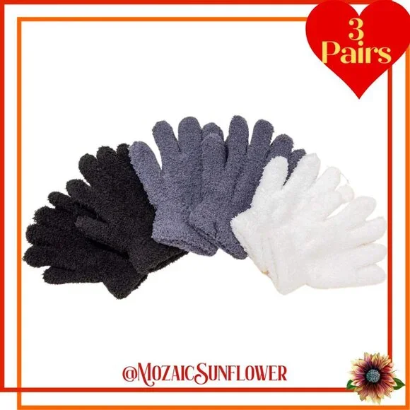 NEW WITH TAG 3 PAIR SOFT Stretch Gloves Black Slate Grey and White AGE 6-12 YEAR