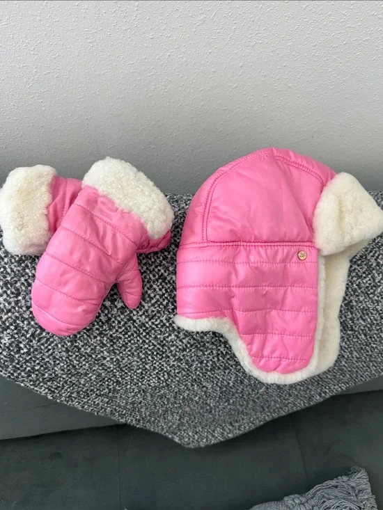 UGG Kids Pink Sherpa-Lined Trapper Hat & Mittens Set