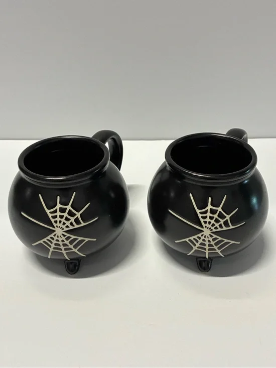Black Spiderweb Cauldron Mug Set