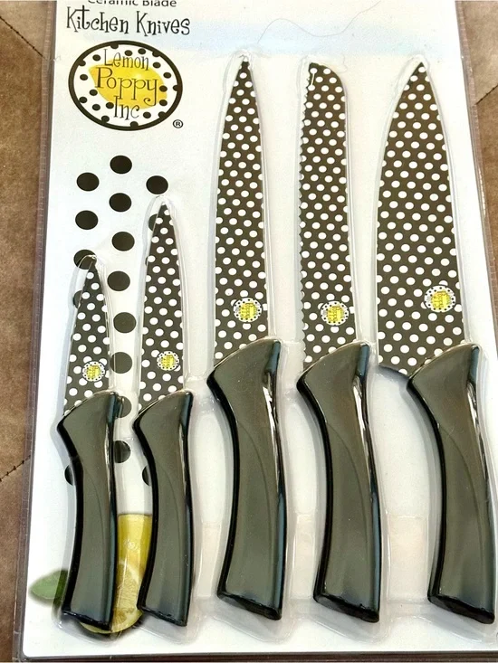 Lemon Poppy Inc Polka Dot Ceramic Blade Knife Set