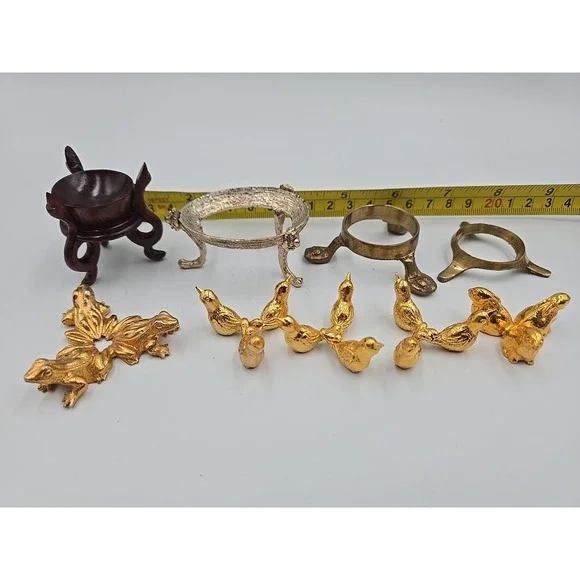 Vitnage Brass Easter Egg Gold rabbit Frog Bird stand 1986‎ Japan Lot Of 9