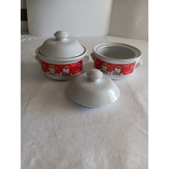 Campbell's 1998‎ Houston Harvest Set of (2) Handled soup bowls w/lids
