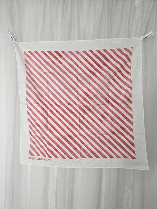 Marimekko Red and White Diagonal Stripe Cotton Square Scarf