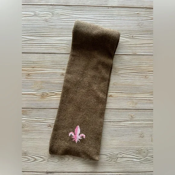 J.Crew Brown Cashmere Blend Scarf | Fleur-de-Lis Detail | OS