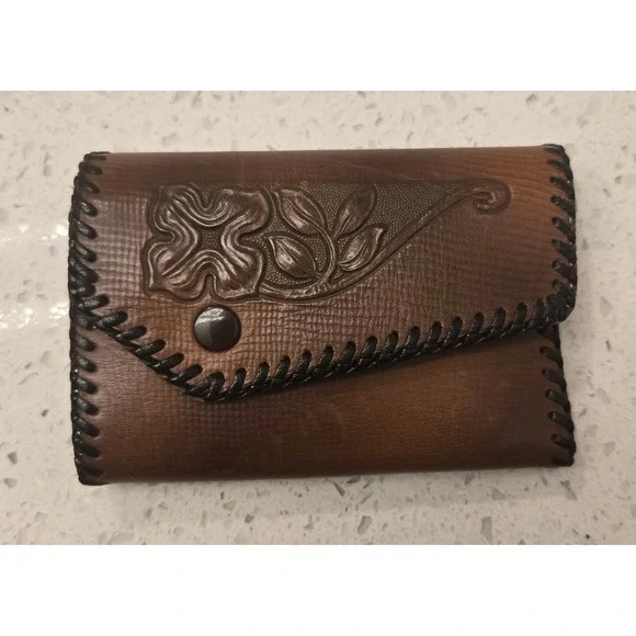Vintage Hand‎ Tooled Leather Key Wallet Holder Meer Style Western Floral