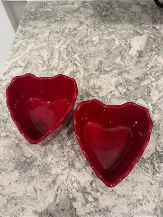 Williams Sonoma Set of 2 Heart-Shaped Red Ceramic Bowls