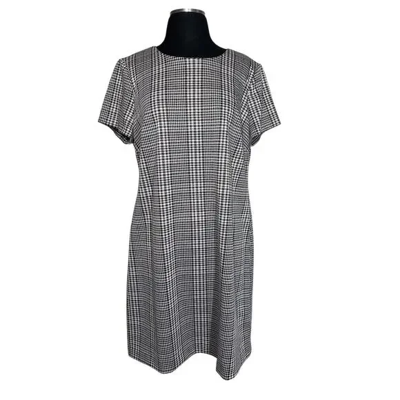 Calvin Klein Houndstooth Sheath Dress Knee Length Short Sleeve Career Sz 14 New