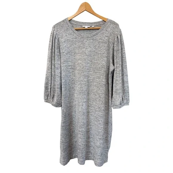 Wms Gray Chico's Size 2 (L)‎ Scoop Neck 3/4 Sleeve Knit Knee Length Casual Dress