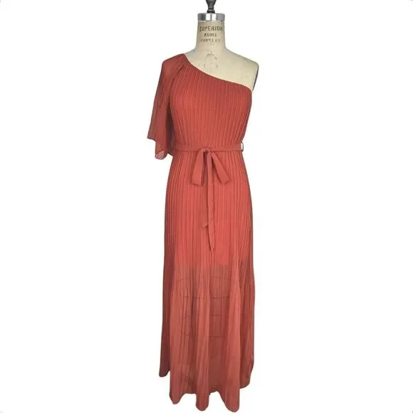 NEW Ya Los Angeles One Shoulder Maxi Dress Womens S Belted Boho Wedding Guest‎
