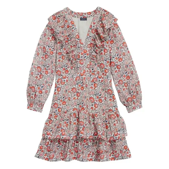 Vineyard Vines Ivy Floral Tiered Ruffle Dress Cotton Silk Size 10