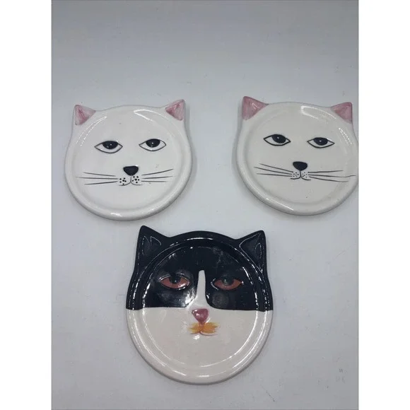 Cat Coasters/ Tea Bag Holders By Bandwagon 2001 Set Of 3